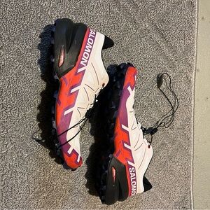 Salomon White and Red Trail Running Shoes